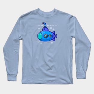 Submarine Cartoon Illustration Long Sleeve T-Shirt